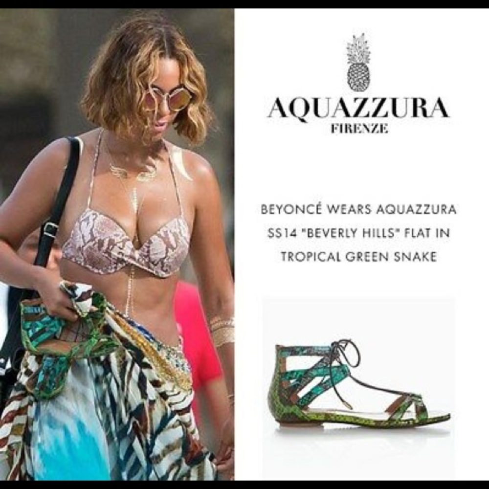 Aquazzura Sandals Caged Snakeskin Caged Green Blue